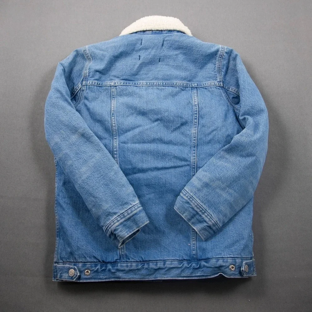 Madewell Western Women Sherpa Lined Denim Jacket Oversized Jean Trucker Coat S - Picture 3 of 11